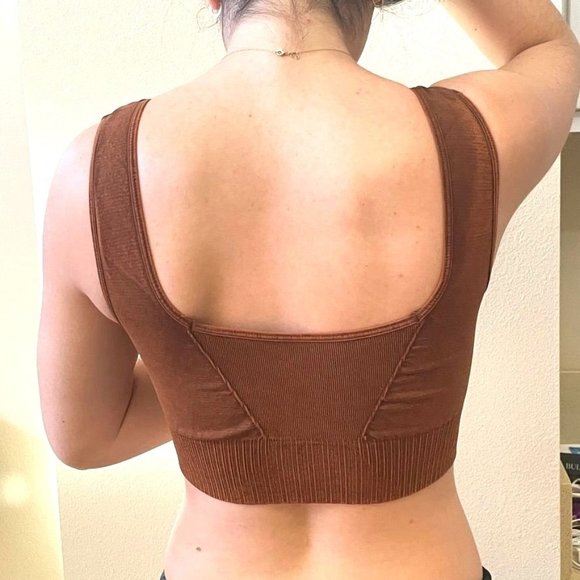 NEW FREE PEOPLE SQUARE NECK GOOD KARMA RUSTY BROWN BRA CROP TOP SZ:XS/S M/L NWOT - Picture 4 of 9